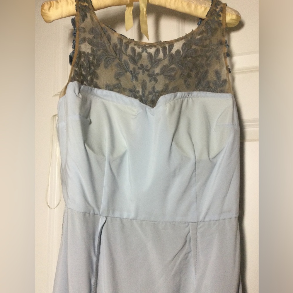 JS Collections Light Blue and Navy Lace Appliqué Evening Gown - Picture 9 of 13